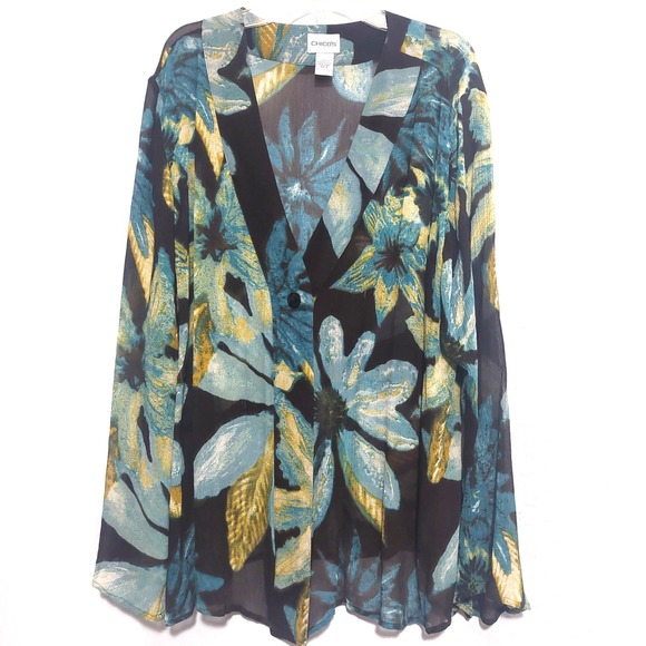 Chico's Tops - Chico's Womens 3(16) Silk 1 Button Blouse Top Sheer Long Sleeve V Neck Silk